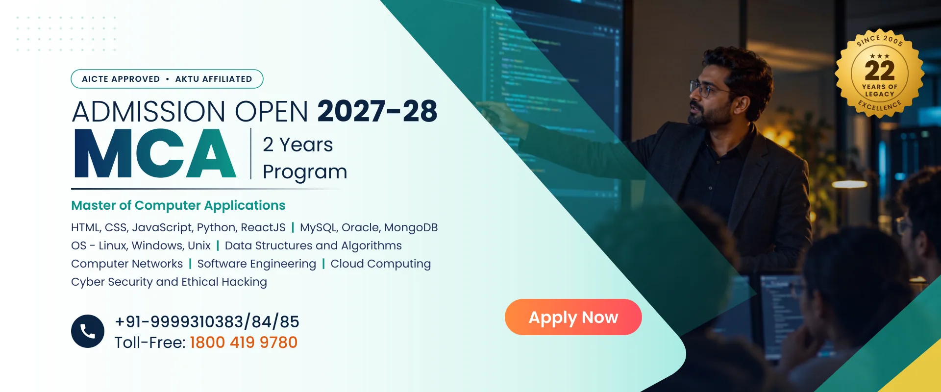 MCA admission open 2027-28 — Master of Computer Applications, AICTE approved, AKTU affiliated
