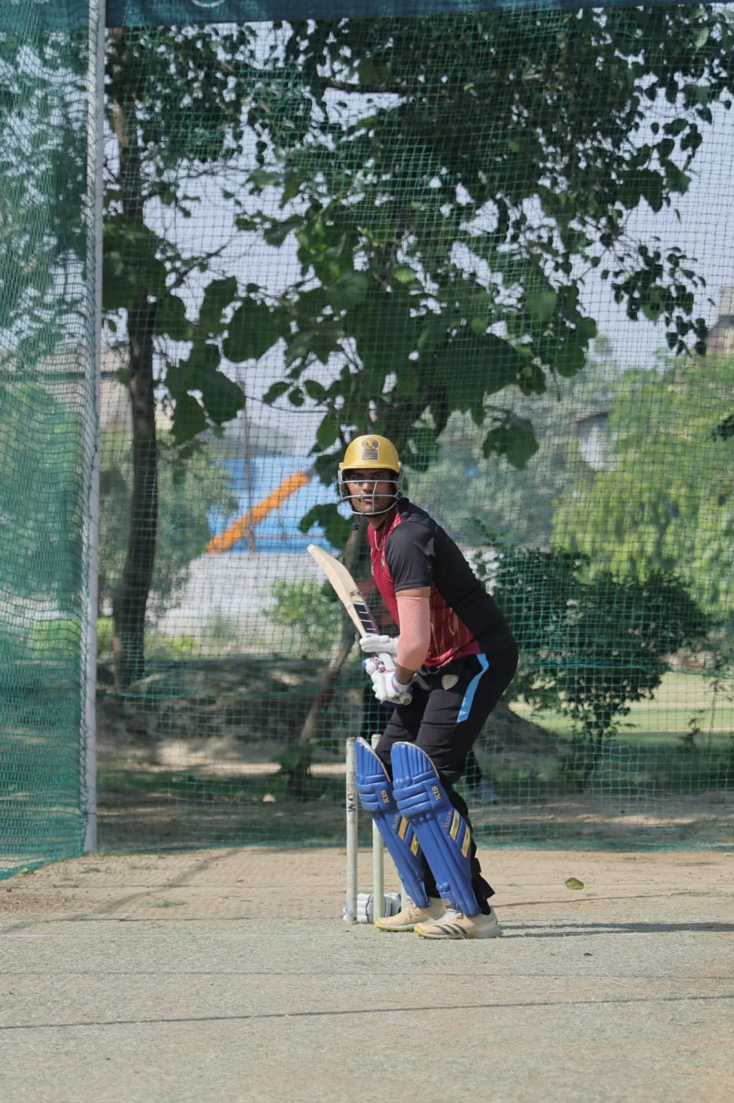 GPL batsman takes guard in the nets at HLM campus cricket ground